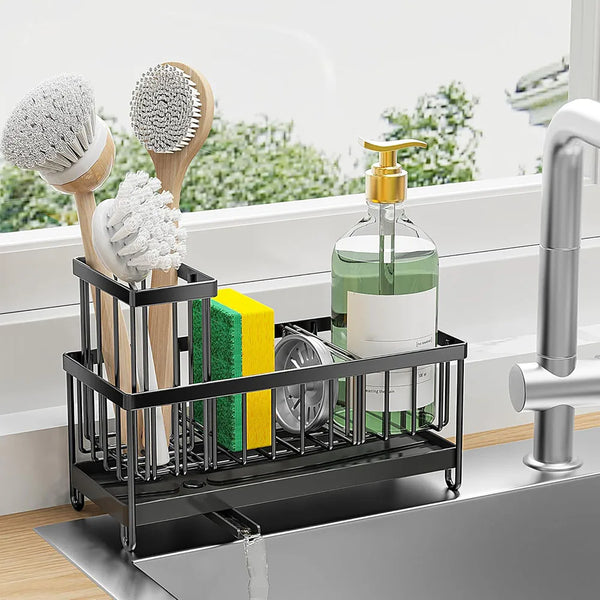 Sink Caddy Sponge &amp; Brush Holder — Self-Draining Kitchen Sink Organizer