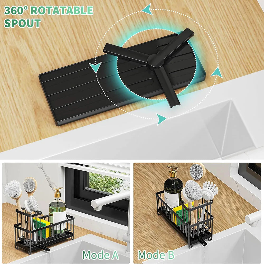 Sink Caddy Sponge &amp; Brush Holder — Self-Draining Kitchen Sink Organizer