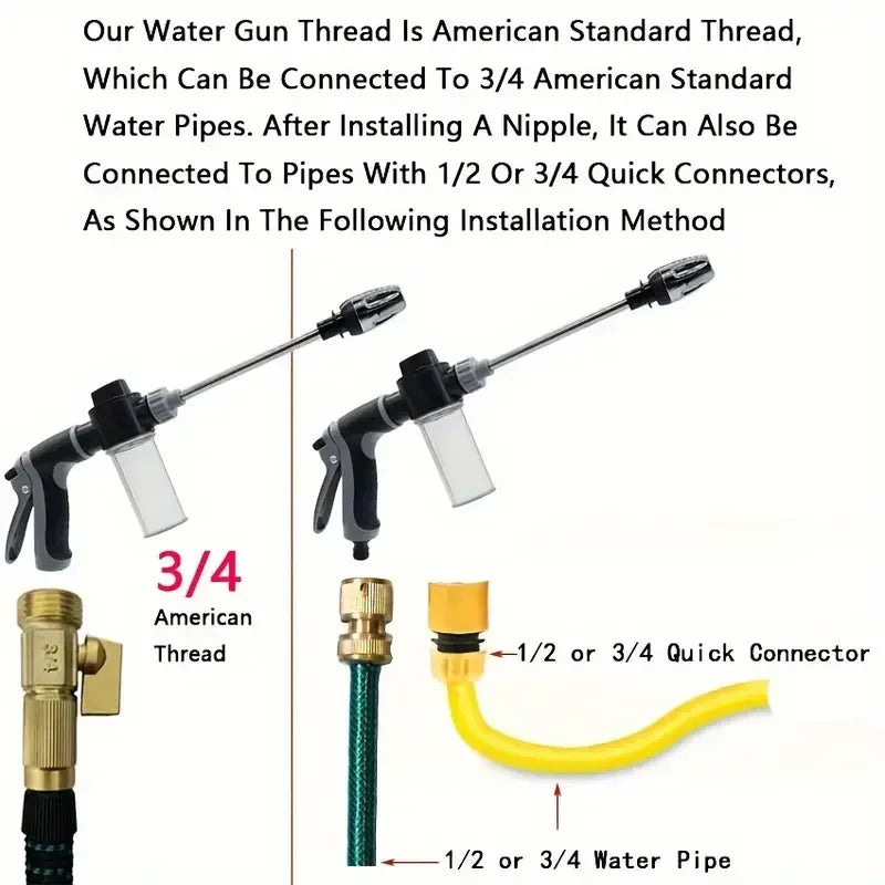 High Pressure Car Wash Foam Gun With Long Handle - Adjustable Nozzle For Cleaning, Watering And inflating Tires - includes Foam
