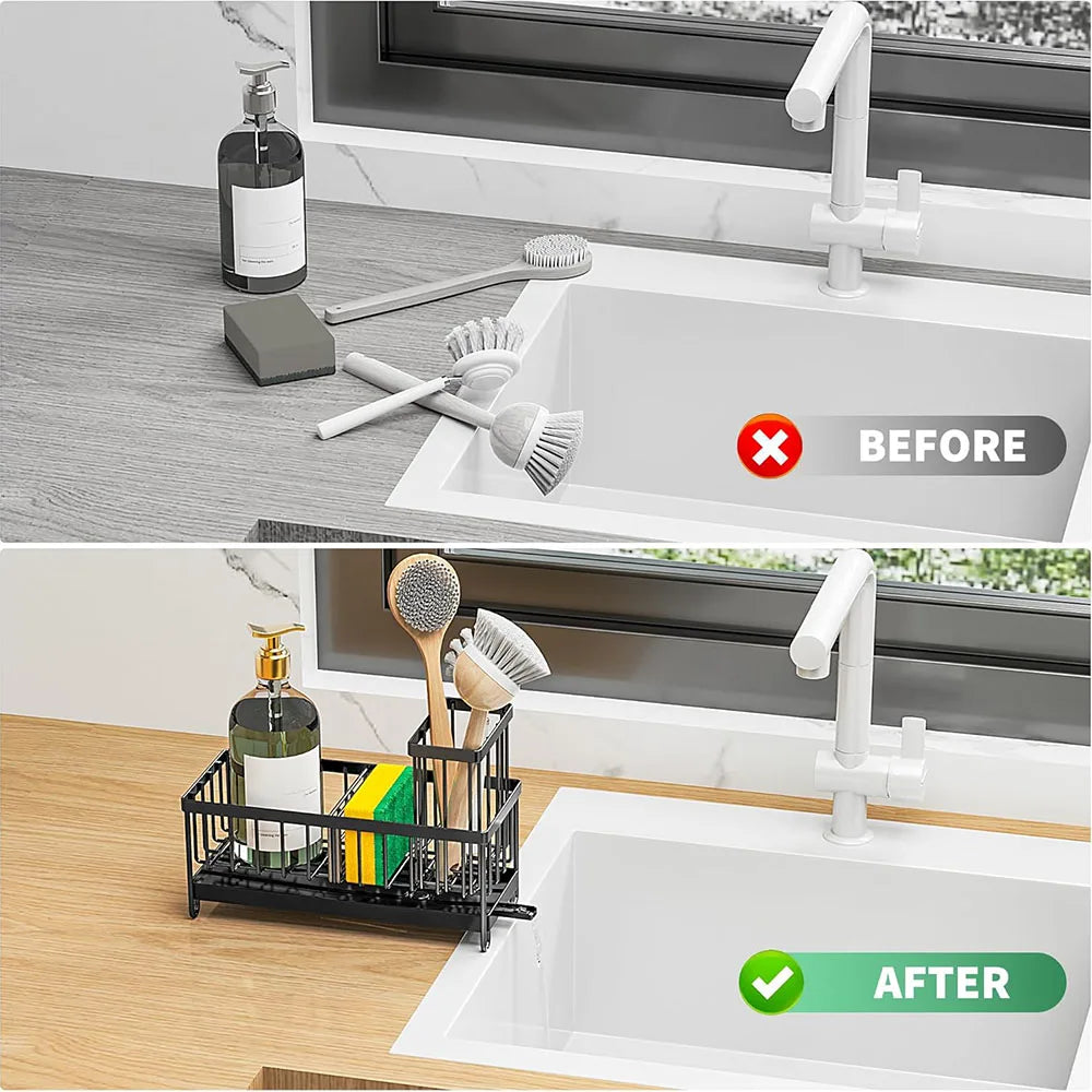 Sink Caddy Sponge &amp; Brush Holder — Self-Draining Kitchen Sink Organizer